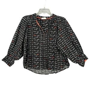 LAETITIA ROUGET for Anthropologie I Love You blouse cotton puff sleeves Size XS